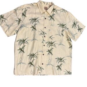 Jos A Bank Men's Yellow Palm-Print Short Sleeve Button-Down Shirt 100% Silk